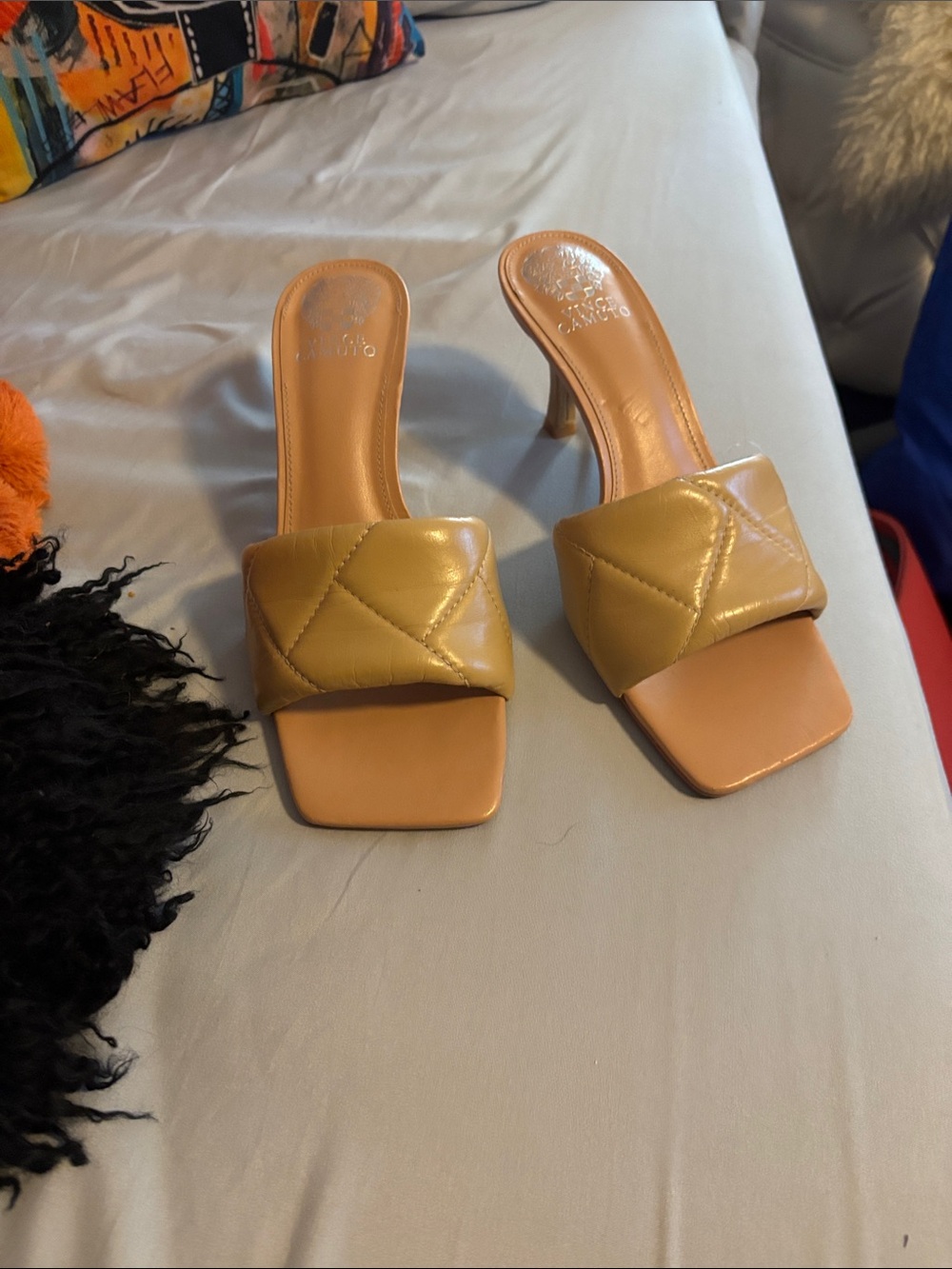 Vince Camuto Quilted Slide Mules in Mustard Yellow